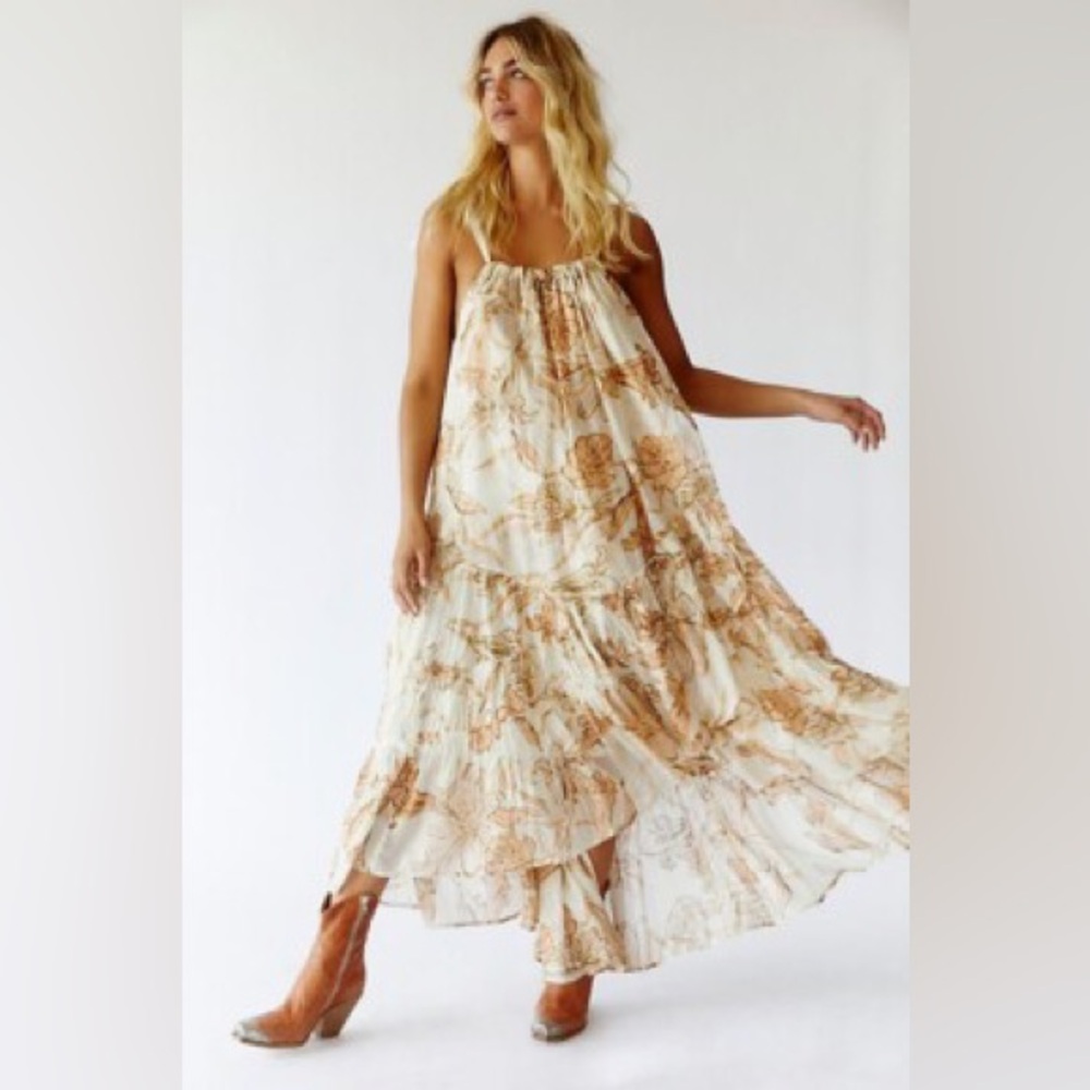 Free People Cream Maxi Dress with Tan Floral Print